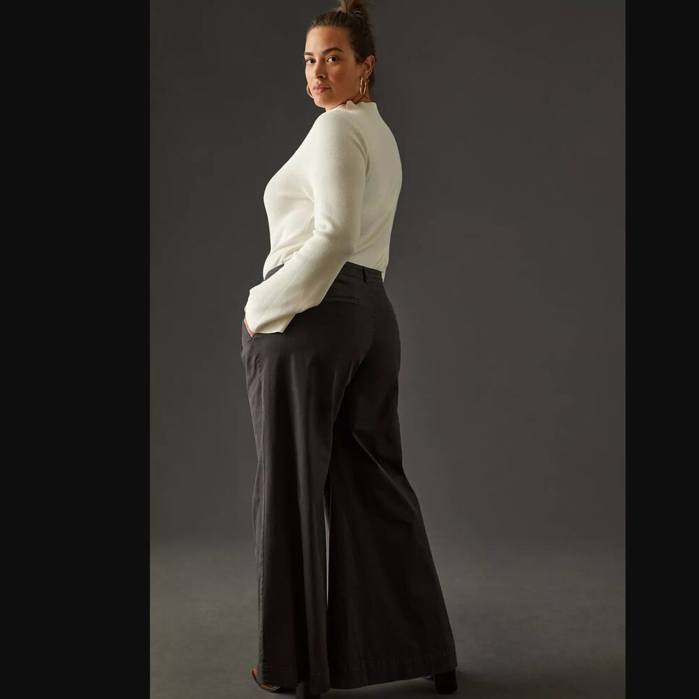 Anthropologie Mid-Rise Pleated Black Trousers 18W - New Plus - Picture 4 of 7